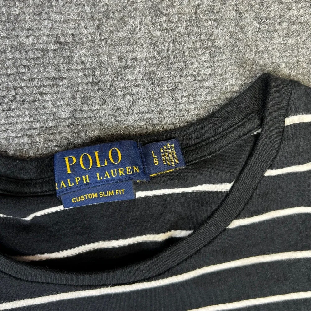 Polo Ralph Lauren Mens Custom Slim Fit Striped T-Shirt Black White Large